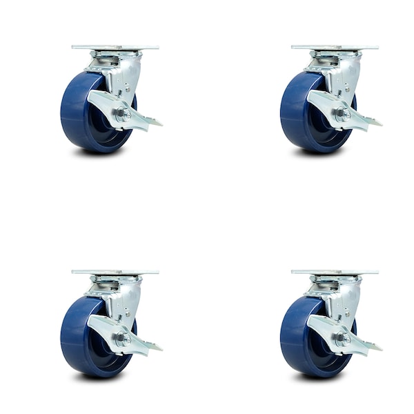 5 Inch Solid Polyurethane Caster Set with Roller Bearing and Brake/Swivel Lock